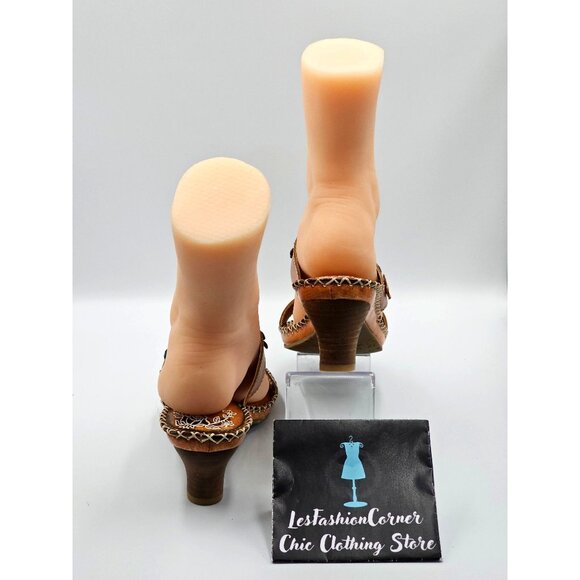 NWOB Spring Step Women's Brown Leather Kitten Heel Open-Toe Sandals Sz 9.5 2398 - Picture 6 of 16